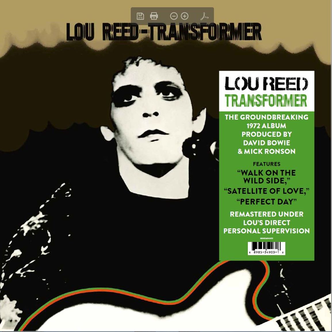 Reed, Lou | Transformer (2017 Remaster) | 1LP front cover