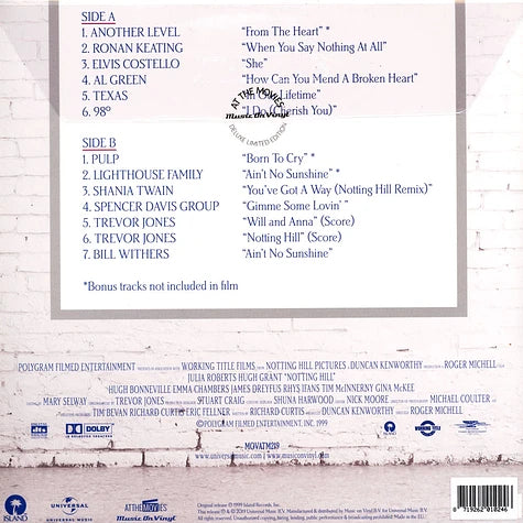 OST (Official Soundtrack) | Notting Hill | 1LP Coloured Vinyl Black front cover