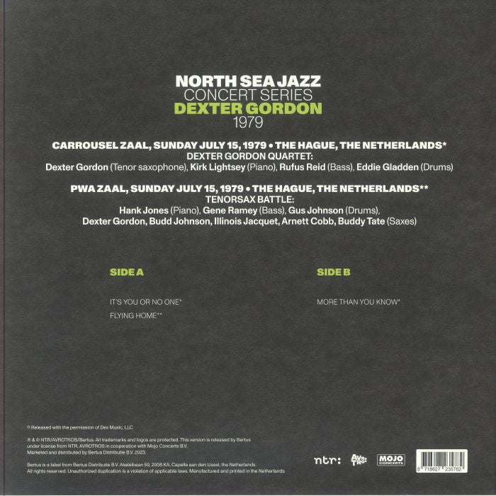 Gordon, Dexter | North Sea Jazz Concert-1979 | 1LP Coloured Vinyl front cover