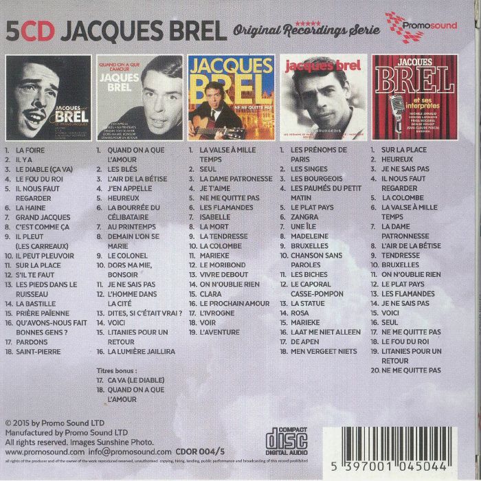 Jacques Brel Retrospective 1953/1962 (5CD BOX) |  | CD front cover