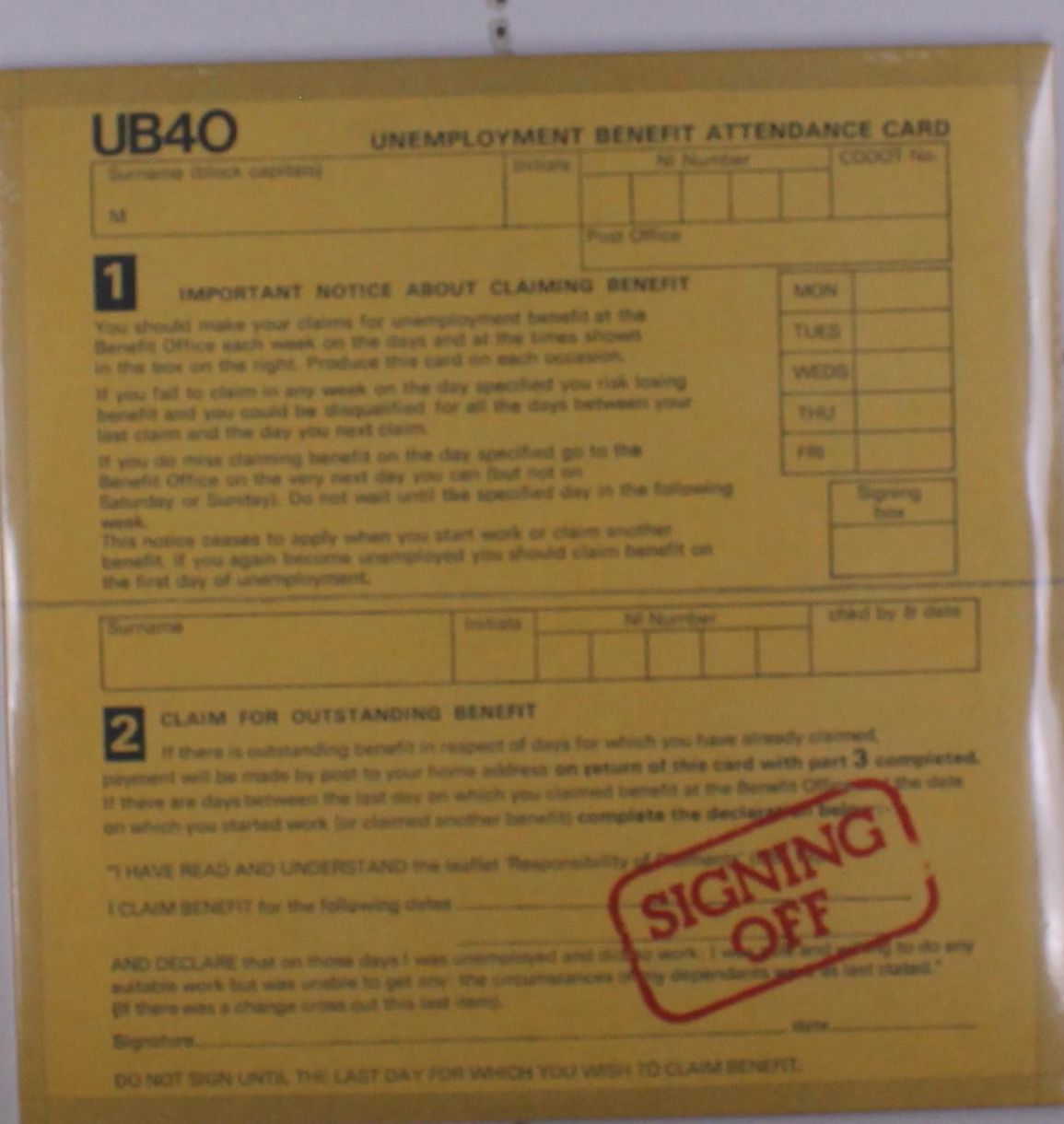 Ub40 – Signing Off artwork